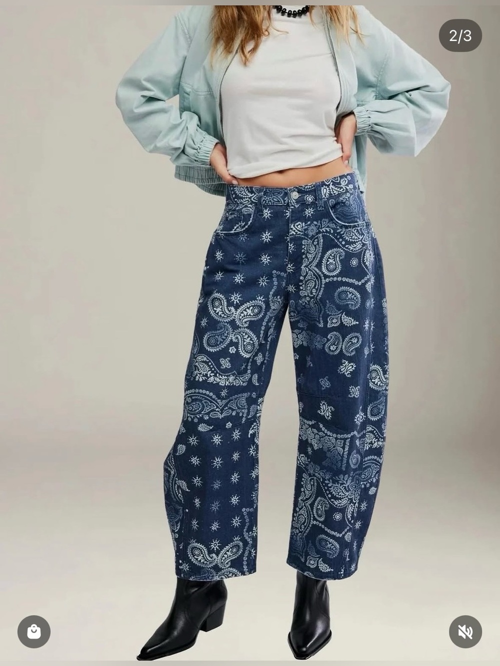 Navy Bandana Print Denim - Size Med